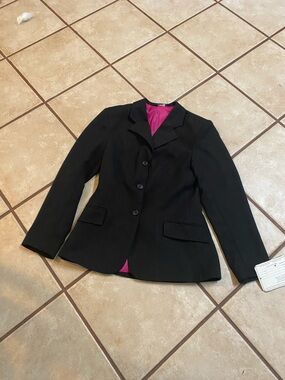Girls Equestrian Show Coat Black Pink Lining Size 7R by Concour Elite NWTS